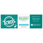 Tom’s toothpaste box laid horizontally showing full package front with Gentle Mint label and product claims