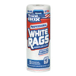 Roll of ToolBox Professional White Rags disposable towels with red, white and blue packaging and visible product label.