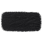 Top-down view of a rectangular black chenille microfiber mop refill on a white background