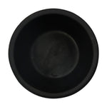 Top-down view of a matte black ceramic plant pot showing smooth inner basin and rim