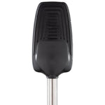 Top-down view of a rectangular black rubber brush head showing textured cleaning surface and handle neck