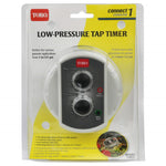 Toro low-pressure tap timer in retail blister pack with yellow-white backing and product label
