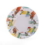 Empty paper bowl decorated with Toy Story characters including Woody, Buzz, Jessie and aliens