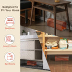Lifestyle collage showing translucent brown mouse trap placed under furniture and shelving with icons for bedroom and laundry