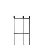Cropped view of the top section of a black half-round ladder garden trellis with three rounded finials on a white background.