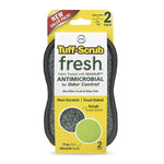 Front retail blister pack showing Tuff-Scrub Fresh dual-sided microfiber scrub-n-wipe pads with product name and 2-pack callout
