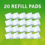 Array of twenty white rectangular Scrubbing Bubbles Fresh Brush refill pads displayed on green background