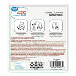 Back panel style instruction label for Twilight Woods scented oil refills showing installation diagrams and safety text