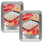 Two Handi-Foil packaged 13x9 red pans shown front-facing with product label artwork and 2-pack badge