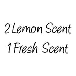 Black handwritten-style text on white background reading '2 Lemon Scent 1 Fresh Scent'