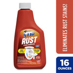 Front-facing Ty-D-Bol Rust bottle with side panel stating "Eliminates Rust Stains" and 16 ounces badge