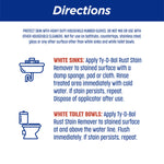 Directions panel graphic with text instructions and icons for white sinks and white toilet bowls