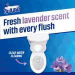 Ty-D-Bol marketing image claiming 'Fresh lavender scent with every flush' showing a toilet bowl diagram and lavender flowers.