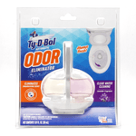 Packaged Ty-D-Bol Odor Eliminator in clear blister packaging showing the dual-chamber dispenser and product header card.