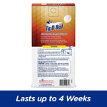 Back panel of Ty-D-Bol Automatic Rust Toilet Cleaner packaging showing product directions, warnings and a tablet image