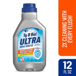 Ty-D-Bol Ultra bottle on white background with orange vertical banner reading 2X cleaning and a 12 fl oz badge