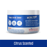 Rear label of Ty-D-Bol Ultra Foam tub showing directions, product branding and a citrus scented banner at bottom