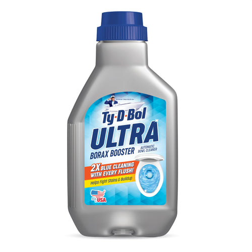 Single Ty-D-Bol Ultra borax booster bottle with front label and blue cap on a white background