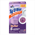 Ty‑D‑Bol lavender toilet bowl tablet box showing purple cube, toilet swirl graphic and Value Pack branding.