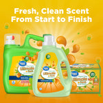 Promotional graphic showing Great Value Ultimate Fresh detergent, softener bottle and dryer sheets on orange background