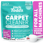 Teal resealable pouch of Uncle Todd's concentrated dissolvable carpet cleaner powder with scoop and bold product name.