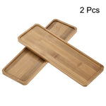 Pair of bamboo rectangular drip trays displayed overlapping on a white background with “2 Pcs” label visible.