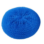 Single round blue plastic mesh scouring pad shown flat on a white background