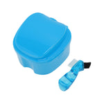 Unique Bargains blue plastic orthodontic retainer case with a small dual-head cleaning brush beside it on white background