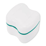 White compact braces storage case with teal seam accent, angled top view on white background.