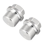 Two stainless steel male hex-head threaded plugs with M22-style threads shown on a white background.