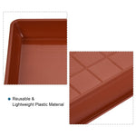 close-up detail shots of brown plastic saucer corner and textured inner grid with callout text