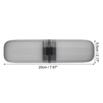 Gray toothbrush travel case shown flat with dimensions overlay indicating 20cm by 5.5cm