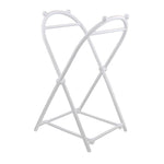 White foldable plastic trash bag frame holder standing upright with crossed supports on a white background.