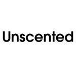 Large black text reading 'Unscented' on a plain white background, product attribute graphic