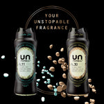 Promotional image showing two Unstopables bottles (N.11 and N.30) with scattered scent beads and headline text.