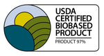 USDA Certified Biobased Product circular landscape logo with text stating 'PRODUCT 97%'.