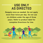 Instructional graphic titled 'Use only as directed' with reapplication guidance and family illustration