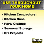 Yellow header reading Use Throughout Your Home with bullet list of uses and Brute Super Tuff logo in corner
