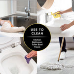 Collage showing sinks, toilet and mop with central circle reading 'Use to Clean' for multi-surface cleaner usage