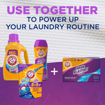 Promotional panel showing multiple Arm & Hammer laundry products plus an Odor Blasters box with text encouraging using together.