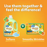 Promotional graphic showing Great Value fabric softener bottle next to Ultimate Fresh dryer sheets box with plus sign