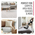 Three-panel graphic showing carpets, a couch, and upholstery to illustrate product use cases