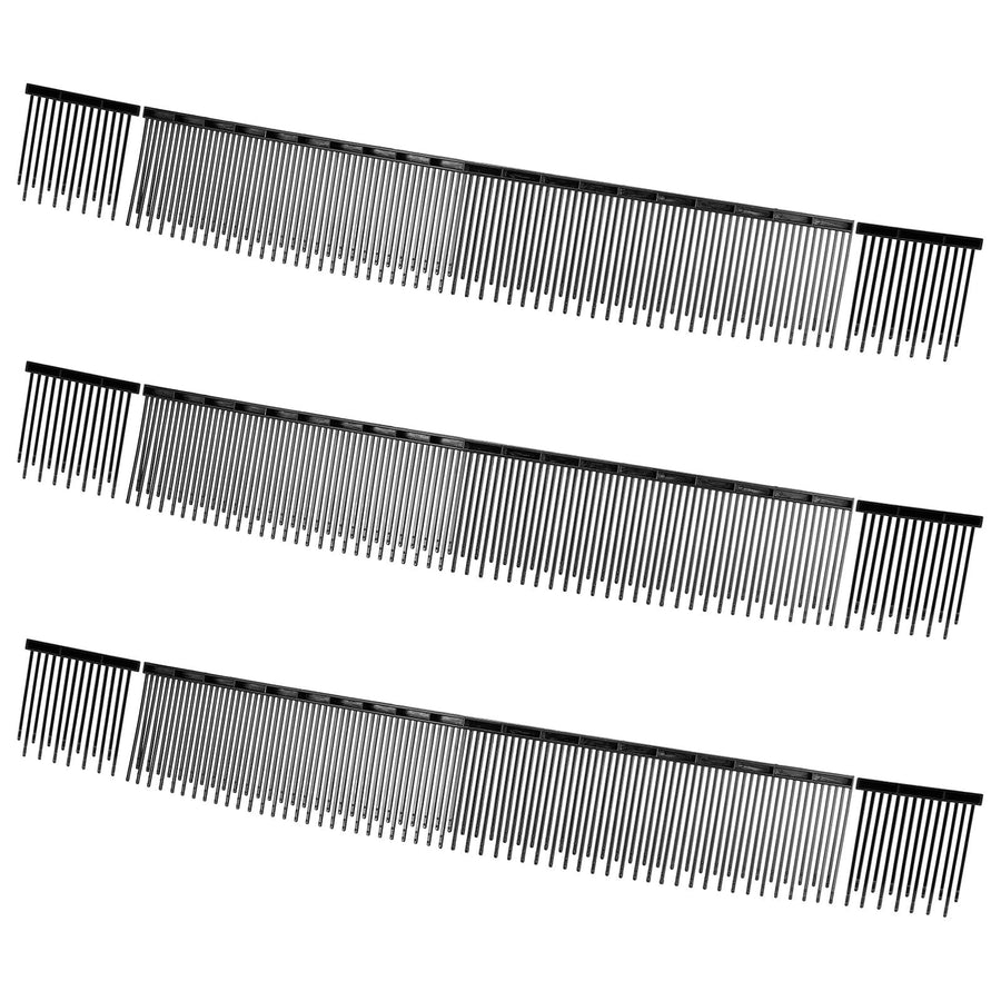 Three long black V-shaped replacement brush strips displayed on white background, each with dense flat bristles and end mounts.