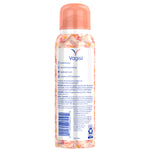 Back view of a Vagisil Scentsitive Scents Peach Blossom dry wash spray can showing ingredient and barcode panel