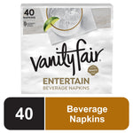 Front package photo of Vanity Fair Entertain beverage napkins with brand logo and '40 napkins' label