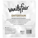 Back of Vanity Fair Entertain napkin package showing branding, product copy, barcode and sustainable sourcing icons