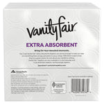 Back of Vanity Fair napkin package showing branding, product copy, barcode and sustainable sourcing icons