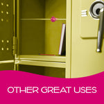 Single pink vent clip air freshener displayed inside a painted locker shelf to illustrate alternative uses, with bold caption.