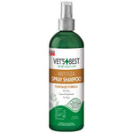 Vet's Best anti-flea spray shampoo bottle with pump cap and green-white label photographed on white background