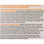 Label directions panel detailing usage instructions for pet bedding, upholstery and dogs 12 weeks or older